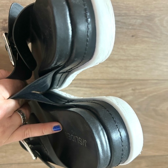 J Slides Black Platform Double Strap Silver Buckle Slide Sandals SIZE 9 - Picture 5 of 7